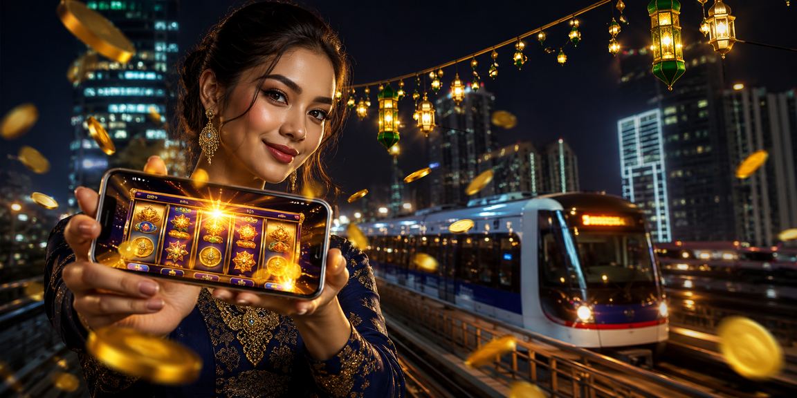 Tampilan slot game festival dengan lampu warna-warni dan efek kemenangan