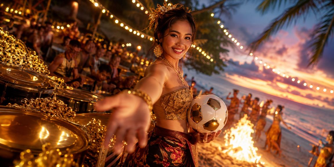 Penggemar sepak bola menikmati taruhan di tepi pantai saat sore hari