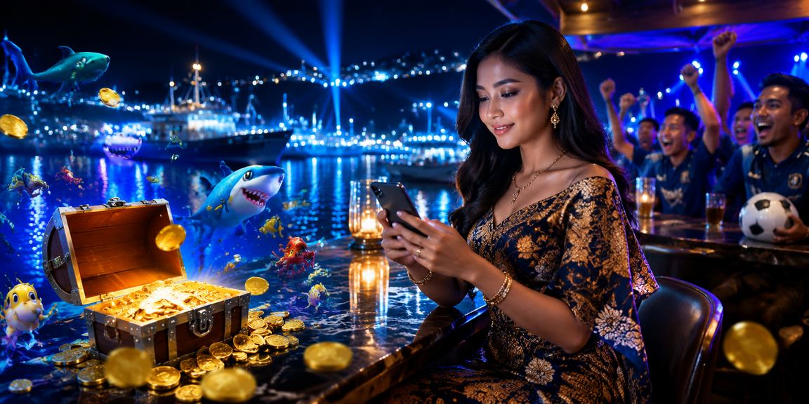 Model Vietnam memainkan game tembak ikan dengan tampilan layar berwarna-warni